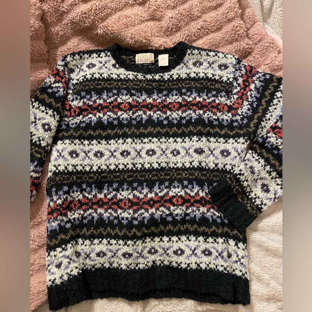 Vintage Kerri & Kelsey Striped Knit Grandma Sweater